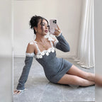 The Romantic Edit – Lace Off-Shoulder Knitted Dress with Detachable Oversleeves