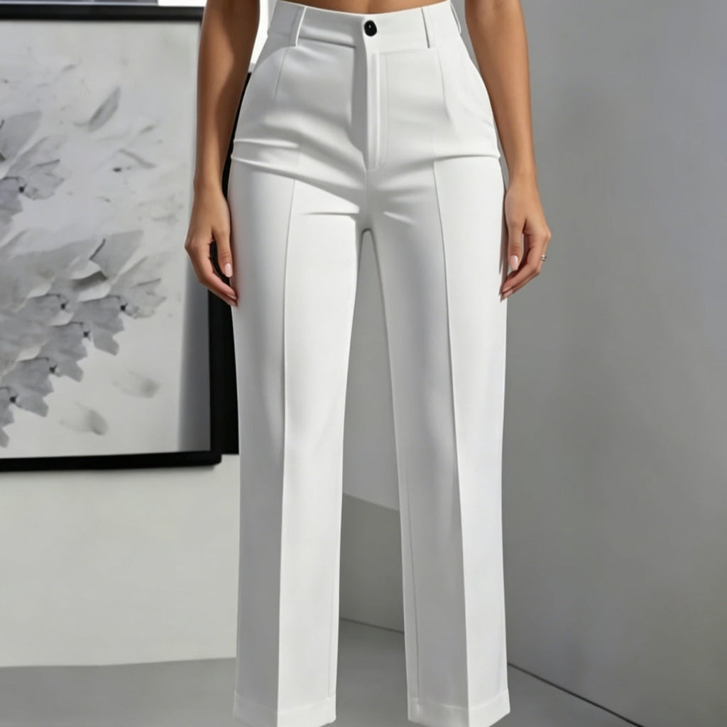 Womens Solid-Color High-Waisted Drapey Straight-Leg Minimalist Trousers