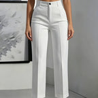 Womens Solid-Color High-Waisted Drapey Straight-Leg Minimalist Trousers