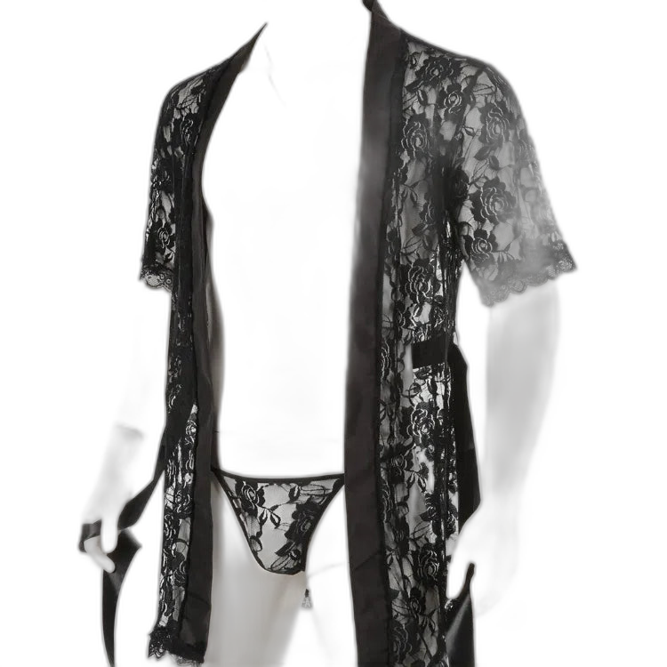 Masculine Lace Thong + Bathrobe Set