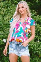Multi Colour Flutter Sleeve Blouse Abstract Print Women UK