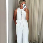Round Neck Sleeveless Vest Fashion Casual Pants Suit