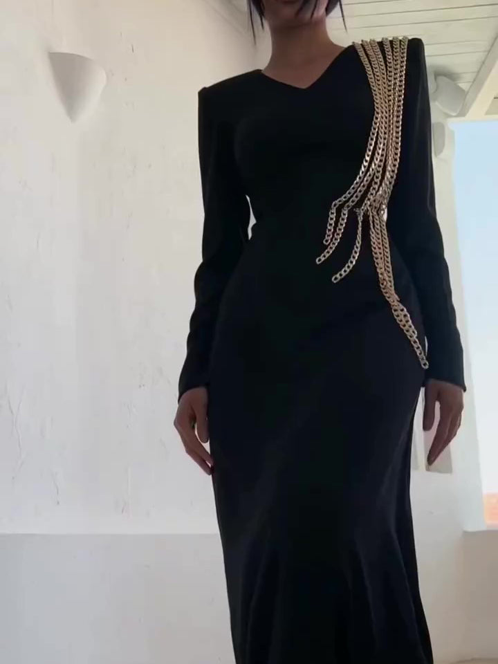 Long Sleeve Chain Maxi Dress