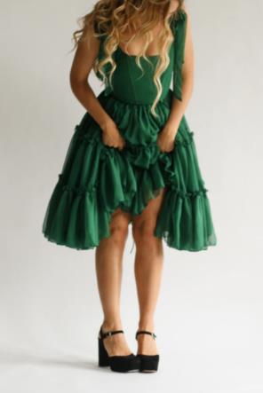 Square-neck Solid-color Wooden High-waist Flared Sleeveless Dress