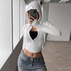 Top Slim Fit Sports Hoodie Short Zipper Hooded Sweatshirt