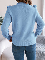 Women Elegant Solid Color Ruffled Long Sleeve Pullover Sweater