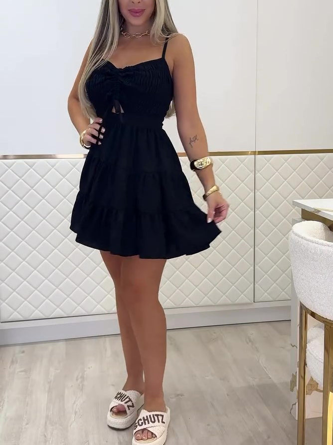 Tie-Strap Ruffle Mini Dress