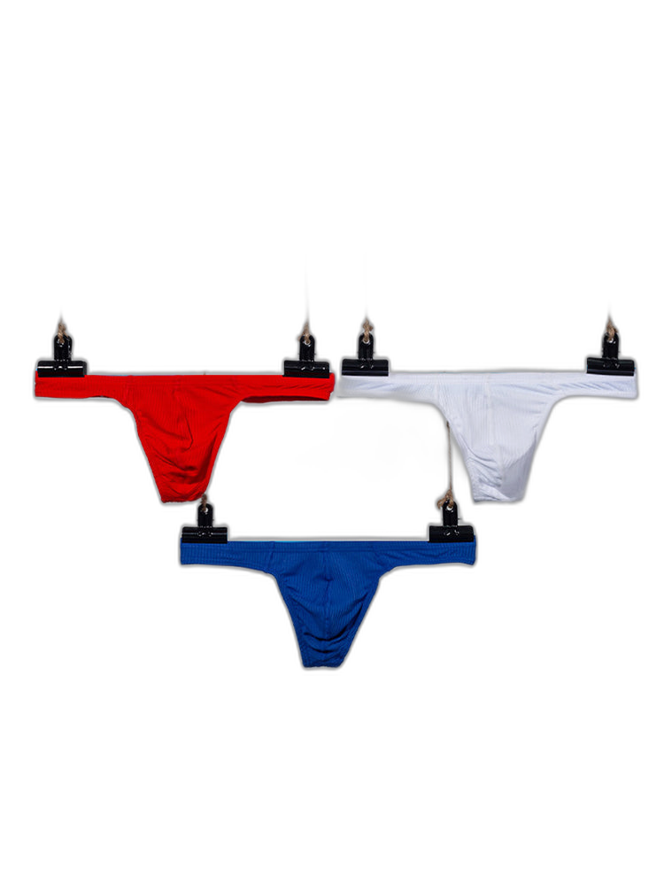 2-pack Men's Ribbed Low-rise Solid Color Thong