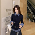 Polo Collar Fake Two Piece Bottoming Slim Fit Top