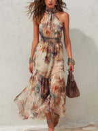 Printed Halterneck Dress Women