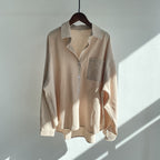 European And American-style Lapel Solid-color Cotton-linen Top Loose-fitting