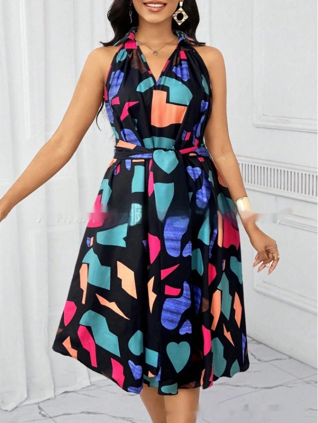 Women's Casual European And American-Style Printed Crew-Neck Dress
