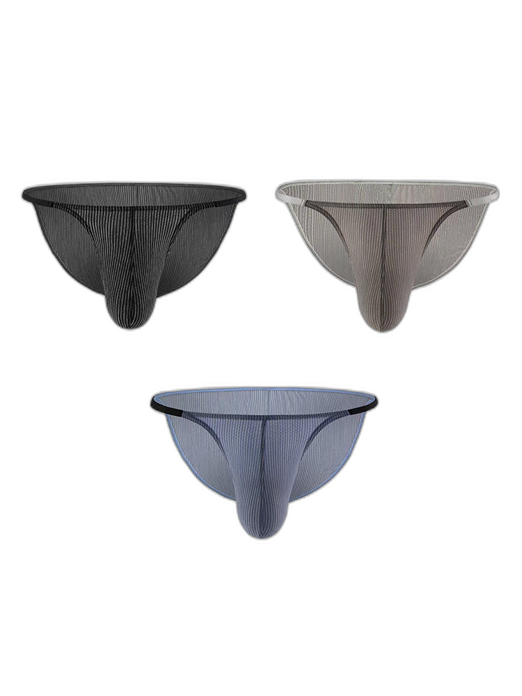 3 Pack Men's Low Rise Striped Camisole Briefs with Raised Pockets