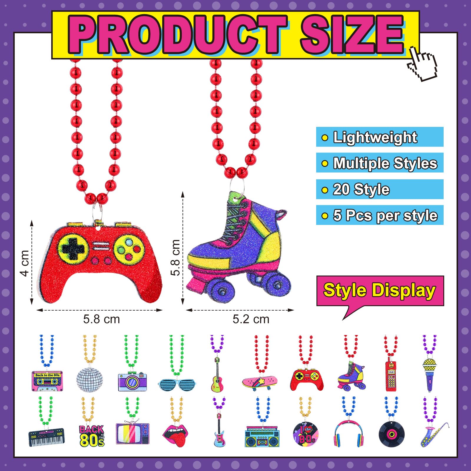 Ecally 100 Pcs 80s Beaded Necklaces – Neon Glow Disco Party Decor & Favors
