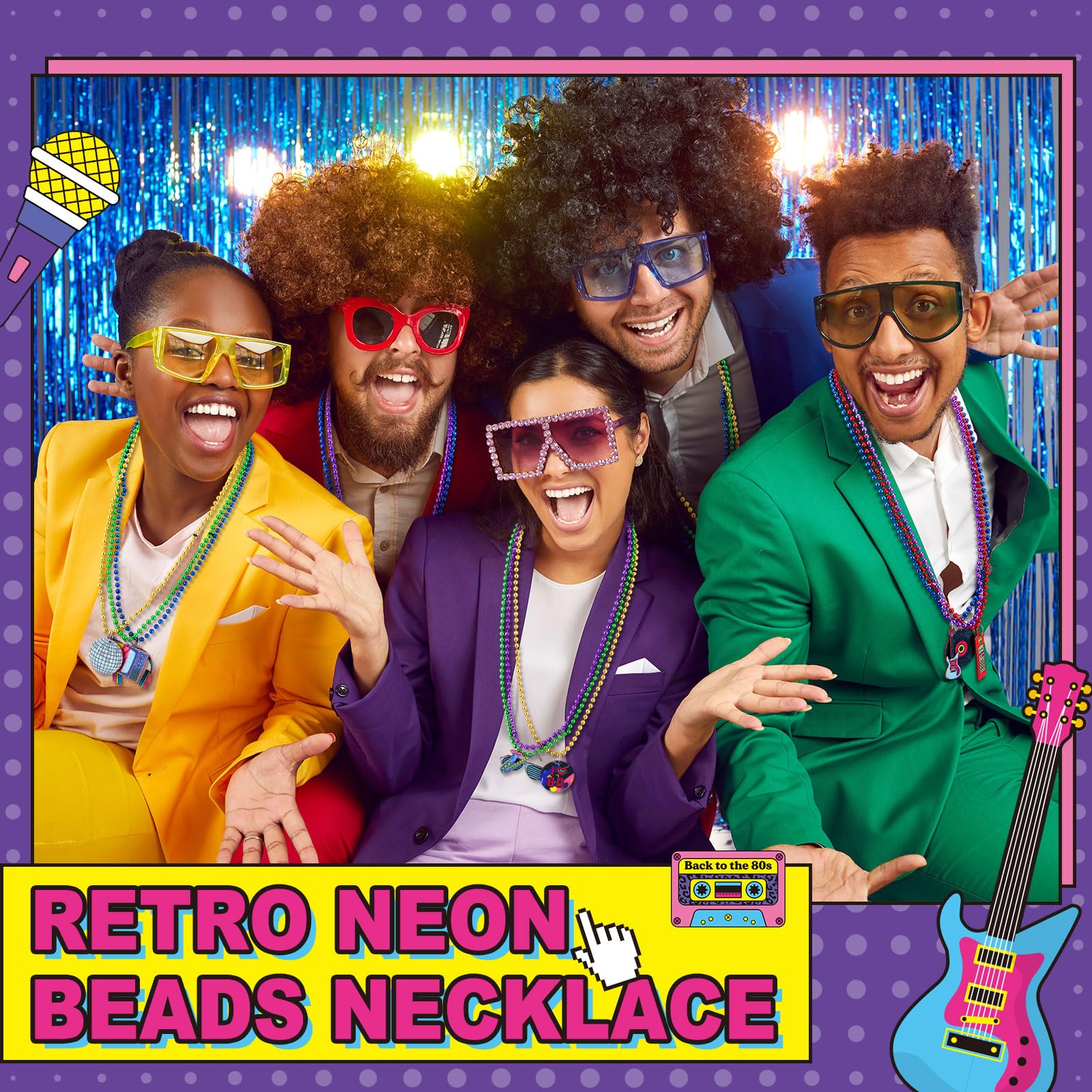 Ecally 100 Pcs 80s Beaded Necklaces – Neon Glow Disco Party Decor & Favors