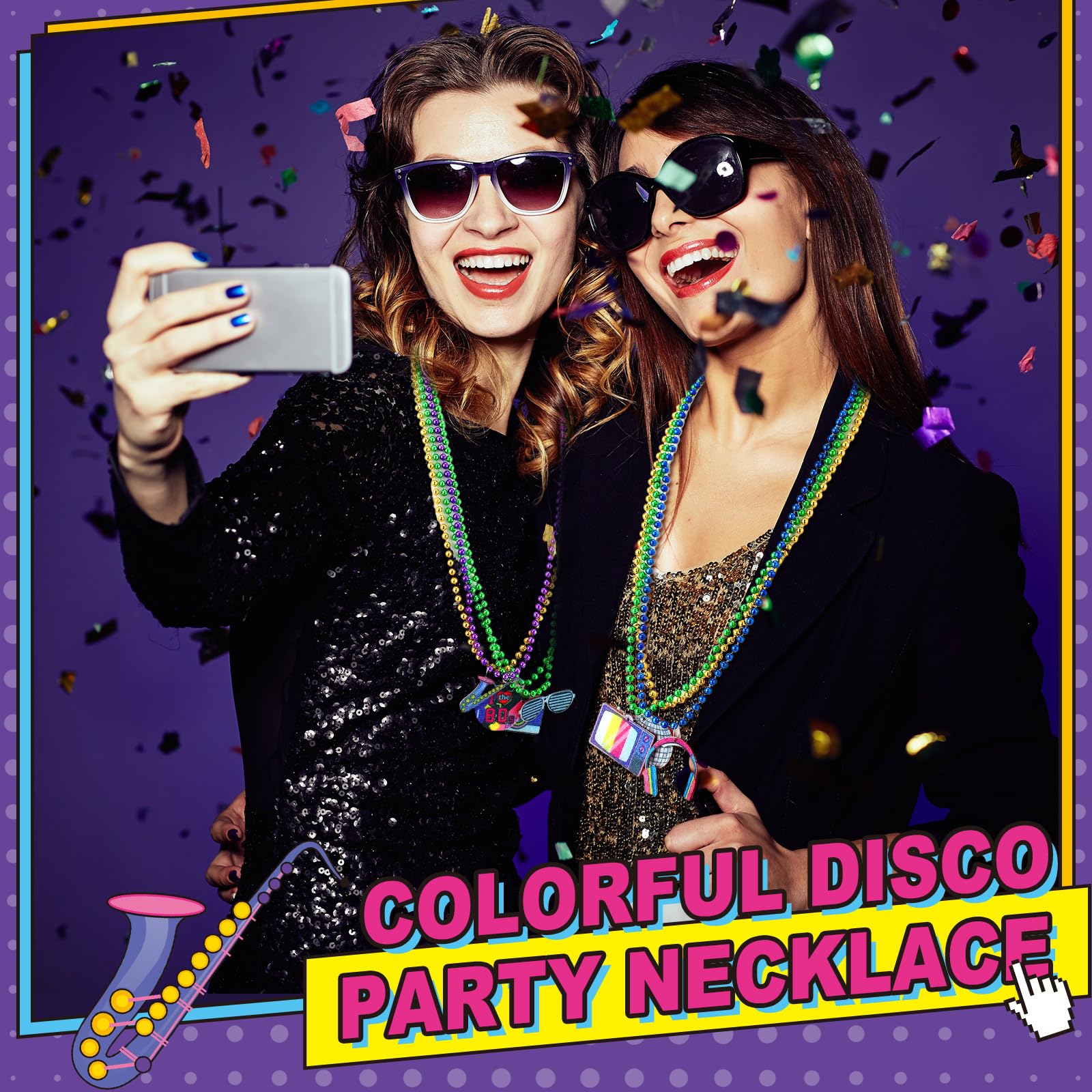 Ecally 100 Pcs 80s Beaded Necklaces – Neon Glow Disco Party Decor & Favors