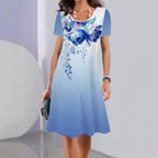 Spring And Summer Print Short Sleeve Round Neck Mid-length Dress