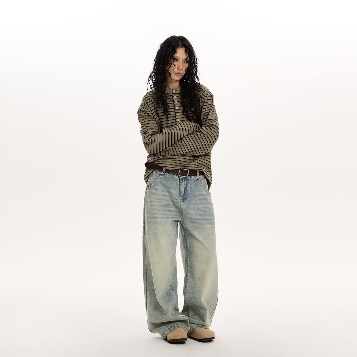 Women's Cotton Simple Loose Casual Striped Long-Sleeve Top