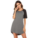 Women's Double Brushed Color Contrast Patchwork Nightdress