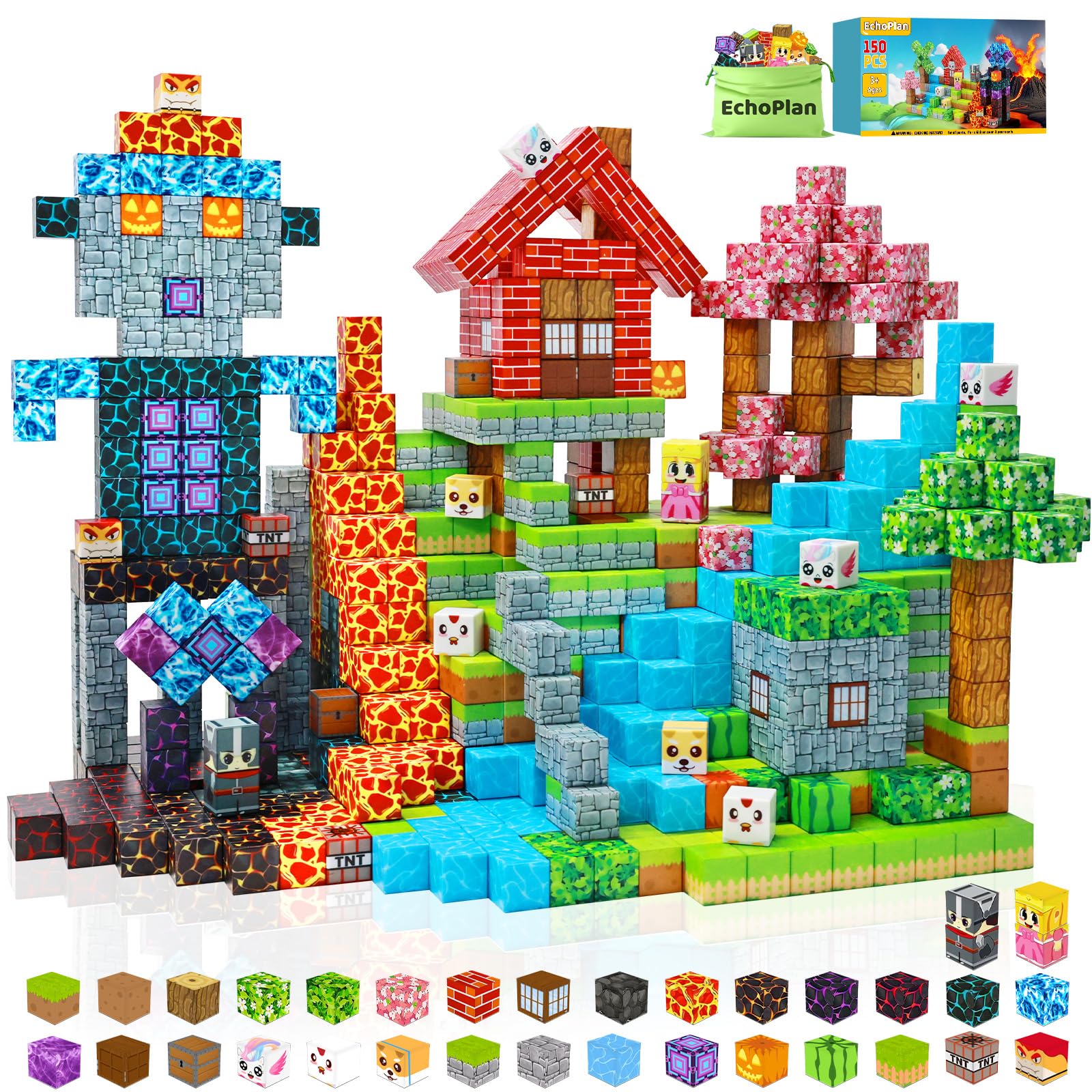EchoPlan 150PCS Magnetic Blocks - Large 1-Inch Magnetic Building Toys for Kids Aged 3-10 | STEM & Sensory Play