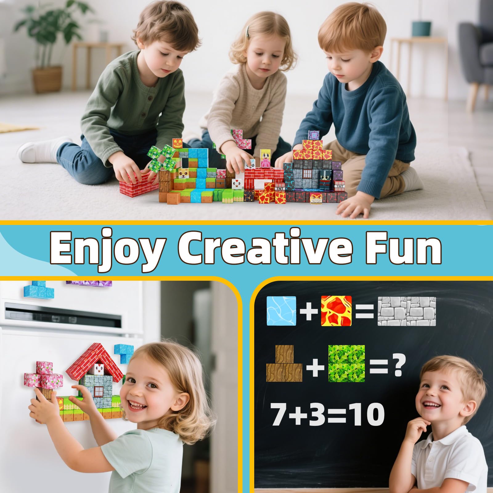 EchoPlan 150PCS Magnetic Blocks - Large 1-Inch Magnetic Building Toys for Kids Aged 3-10 | STEM & Sensory Play