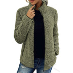 Fall Winter Warm Sweatshirt Stand Collar Solid Color Top Sweater Women's Casual Fashion Long Sleeve Zipper Bubble Velvet Coat Tops
