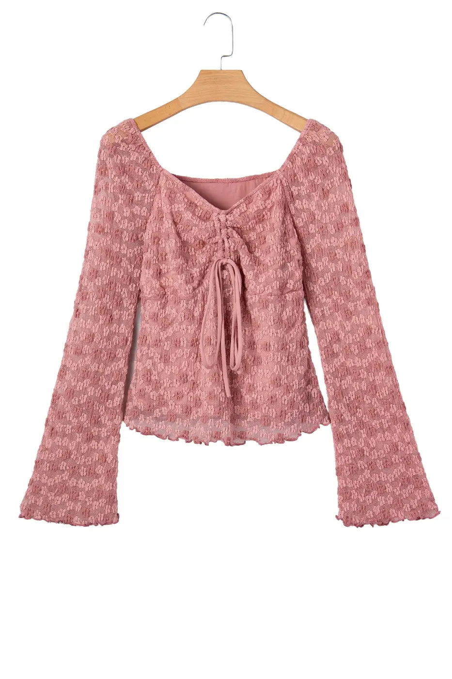 Pink Floral Lace Bell Sleeve Square Neck Blouse Women UK