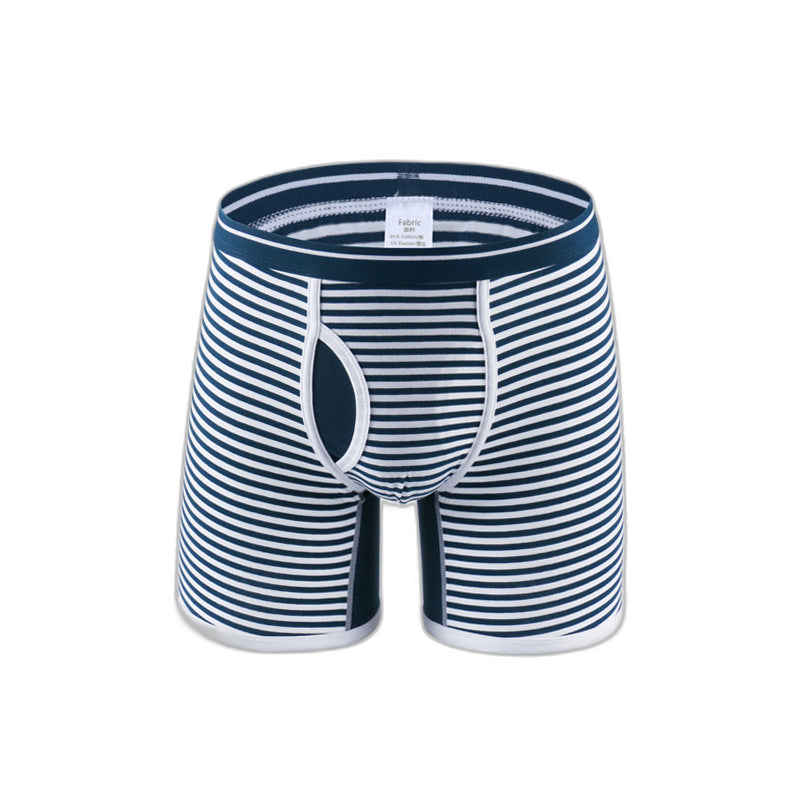 Men's Fly Front with Pouch Striped Cotton Boxer Briefs