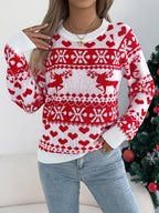 Women Christmas Deer Pattern Long Sleeve Pullover Sweater