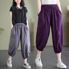 Women's Korean Style Cotton And Linen Casual Ninth Pants