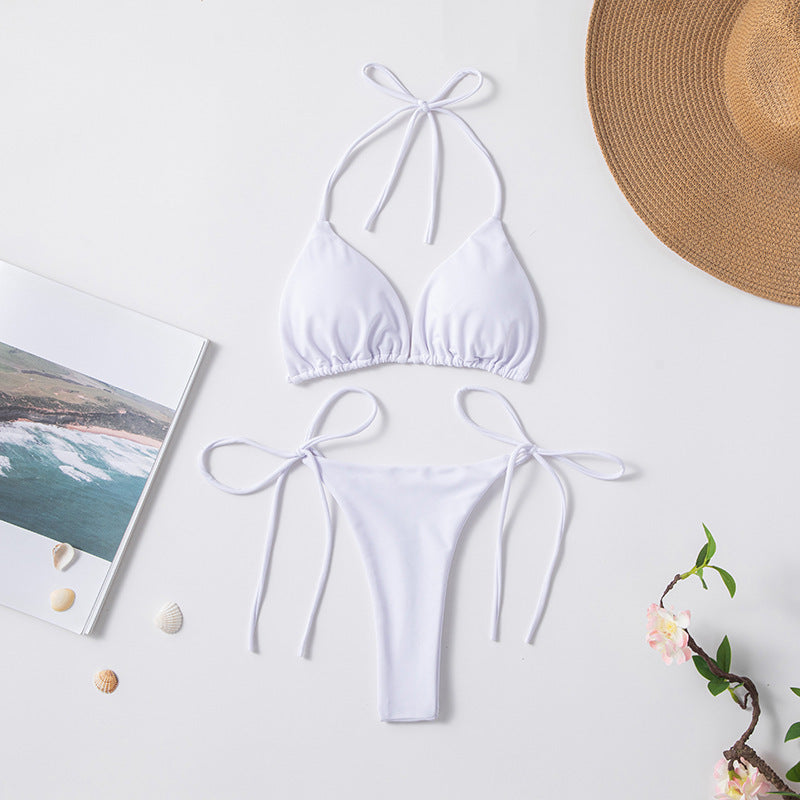 Solid Color Sexy Lace-up Hot Girl Temperament Women's Bikini Swimsuit