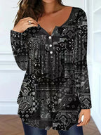 Loose-fit Buttoned V-neck Top Women's T-shirt