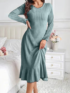 Women's Fashion Solid Color Ruffle Sleeve Long Dress