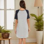 Women's Double Brushed Color Contrast Patchwork Nightdress