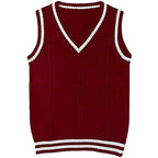 Women's Waistcoat V-neck Striped Stitching Casual Knitted Sweater