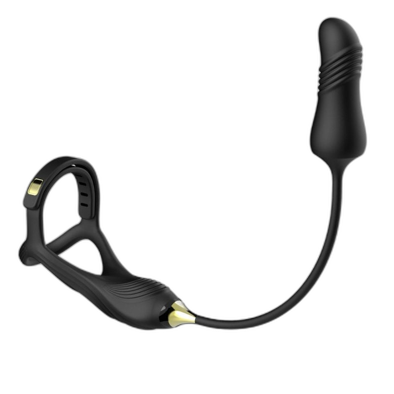 Command 3 in 1 Vibrating Cock and Ball Sling with Thrusting Butt Plug
