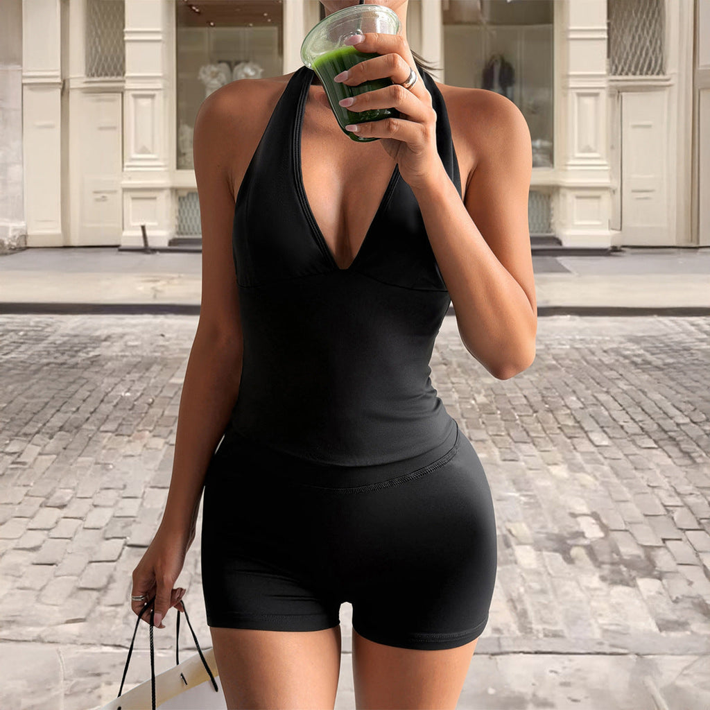 European And American-style Tight-fitting Top And Shorts Two-piece Women's Outfit