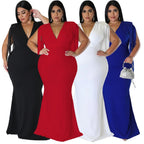 Women's Plus-Size Tassel V-Neck Long-Sleeve Slim-Fit Dress