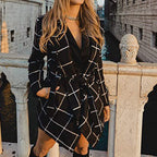 Lace-up Plaid Color Matching Woolen Coat Mid-length Trench Coat For Women
