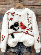 3D Digital Printed Flannel Christmas Women's Crew-Neck Sweater