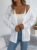 Women Casual Hollow Out Lantern Sleeve Long Sleeve Cardigan Sweater Coat