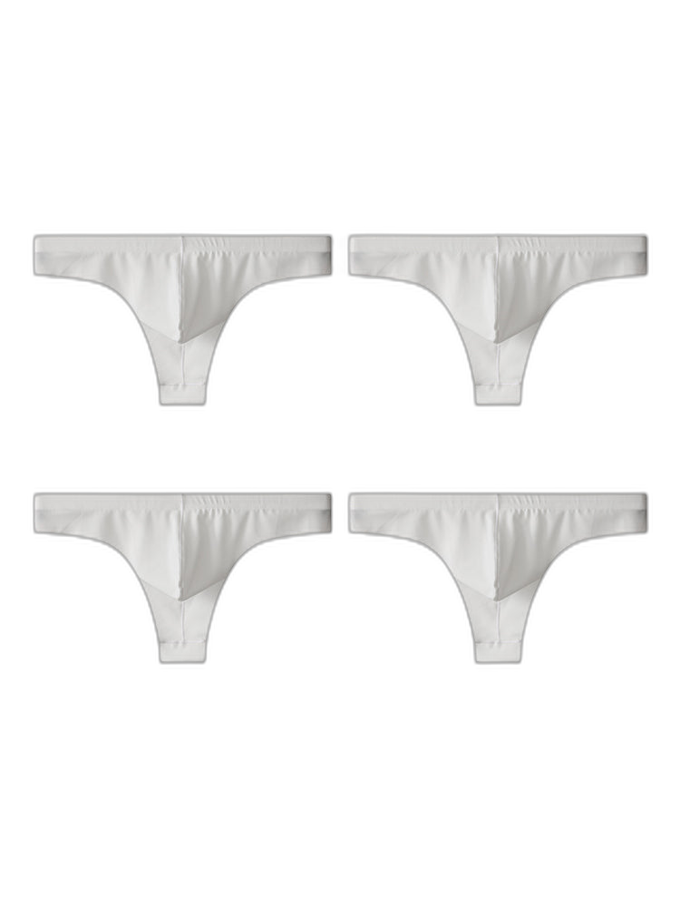 4-Pack Men's Seamless Solid Color Stretch Fit Ice Silk Thong
