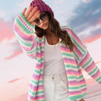 Rainbow Striped Sweaters Round Neck Long Sleeve Loose
