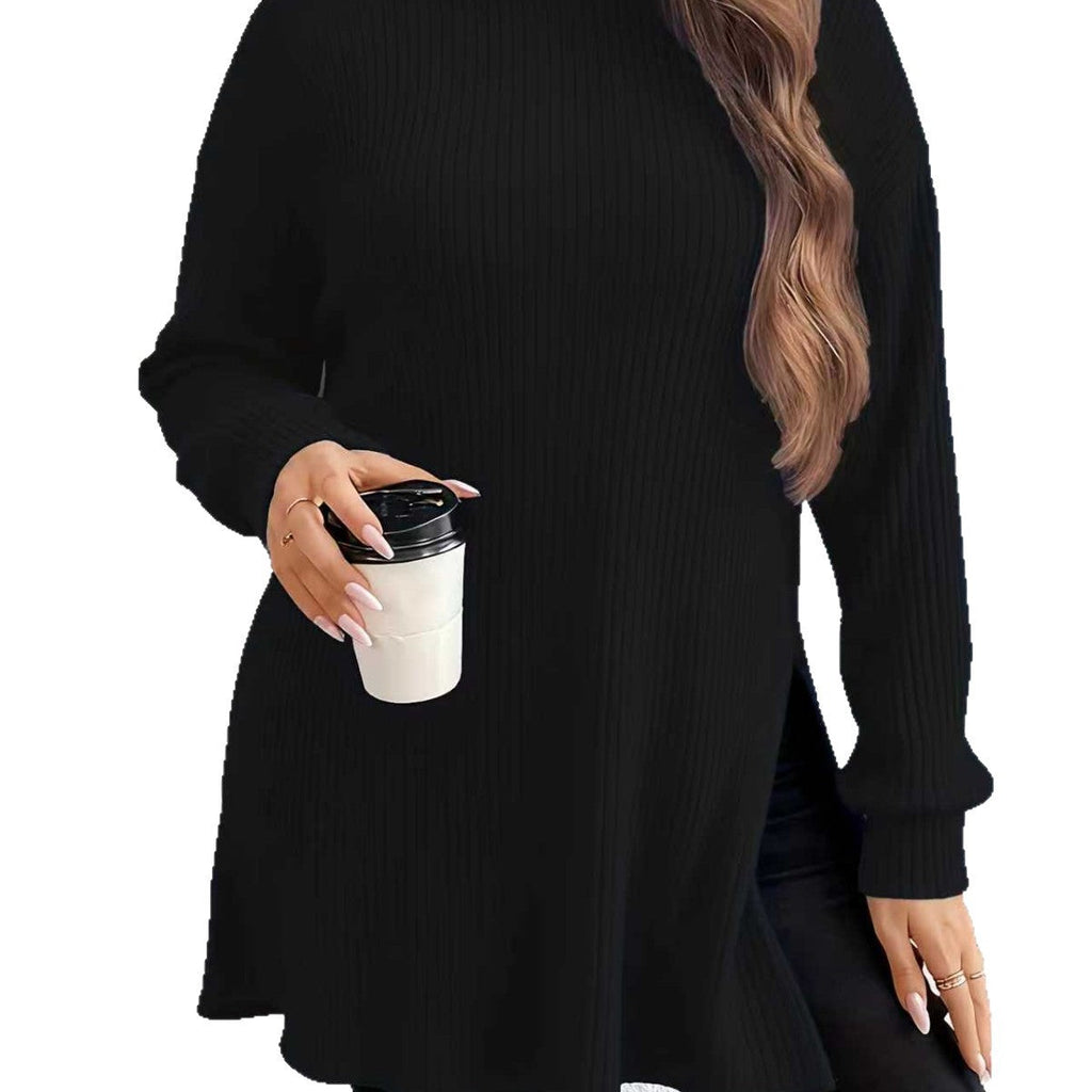 Women's Arrival Irregular Slit Turtleneck Plus Size Sweater Top