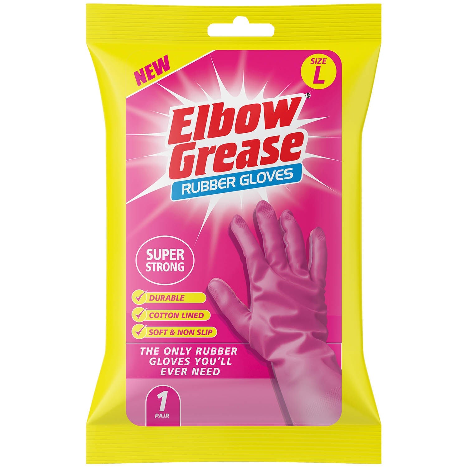 Elbow Grease Pink Household Rubber Gloves, 1 Pair - Large