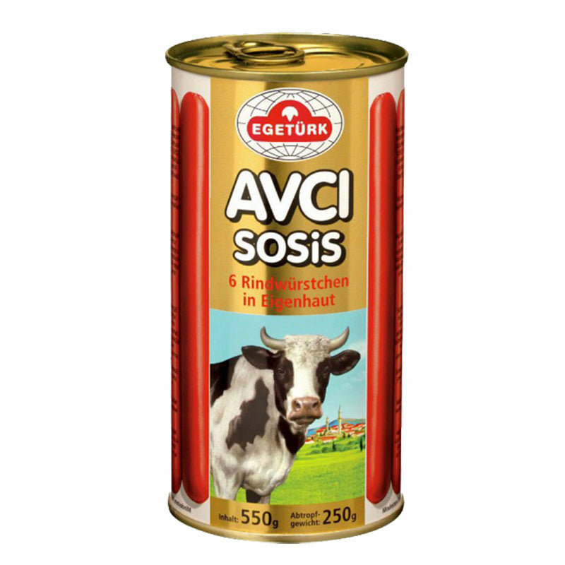 Egetürk Avcı Halal Beef Frankfurters in Natural Casing 550g (Drained 250g)