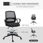 Vinsetto Ergonomic Mesh Back Drafting Chair, Tall Office Chair, Draughtsman Chair with Adjustable Height and Footrest 360\'c2\'b0 Swivel, Set of 5