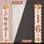 Eiurteao 16th Birthday Banner with LED Lights – Pink Rose Gold Sweet 16 Door Banner