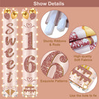 Eiurteao 16th Birthday Banner with LED Lights – Pink Rose Gold Sweet 16 Door Banner