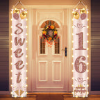 Eiurteao 16th Birthday Banner with LED Lights – Pink Rose Gold Sweet 16 Door Banner